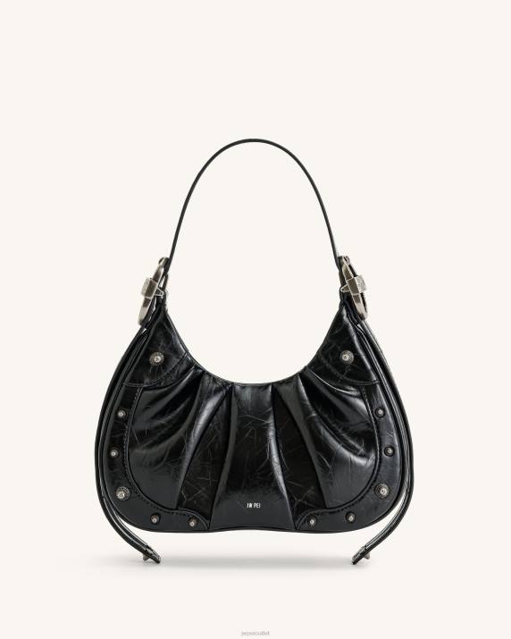 Black JW PEI Gabbi Crushed Ruched Hobo Handbag VV8B167