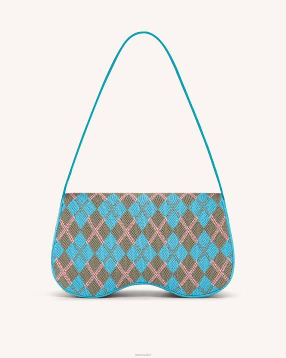 Lake Blue & Gray Green & Pink JW PEI Becci Knitted Shoulder Bag VV8B151
