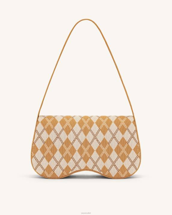Orange & Ivory & Brown JW PEI Becci Knitted Shoulder Bag VV8B153