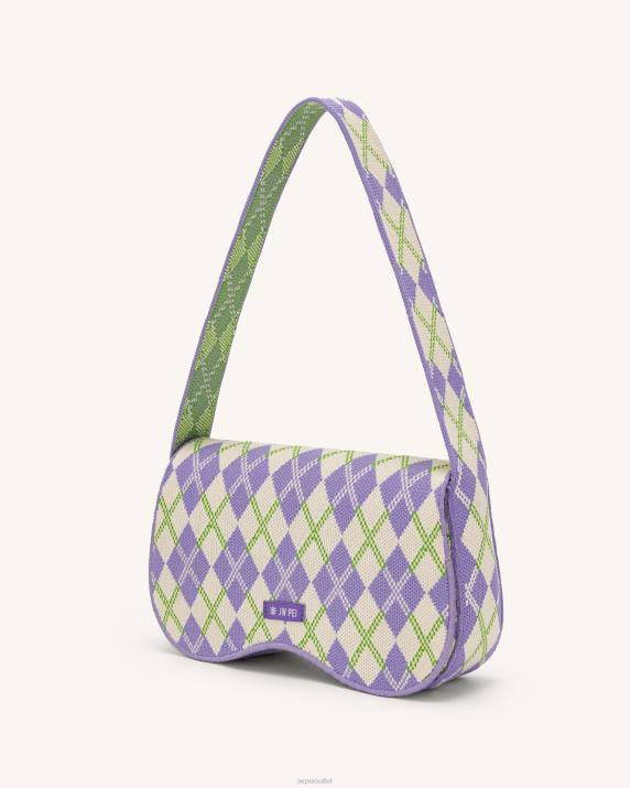 Purple & Ivory & Lime JW PEI Becci Knitted Shoulder Bag VV8B152