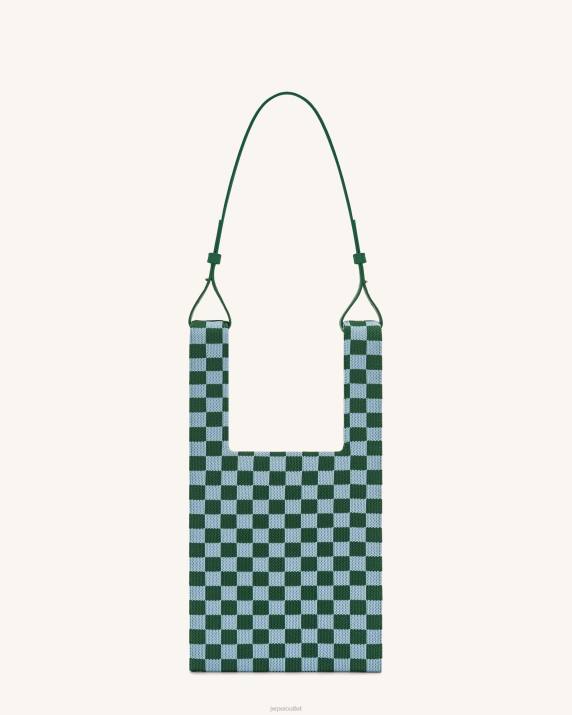 Dark Green & Ice JW PEI Shea Checkerboard Knitted Tote Bag VV8B243