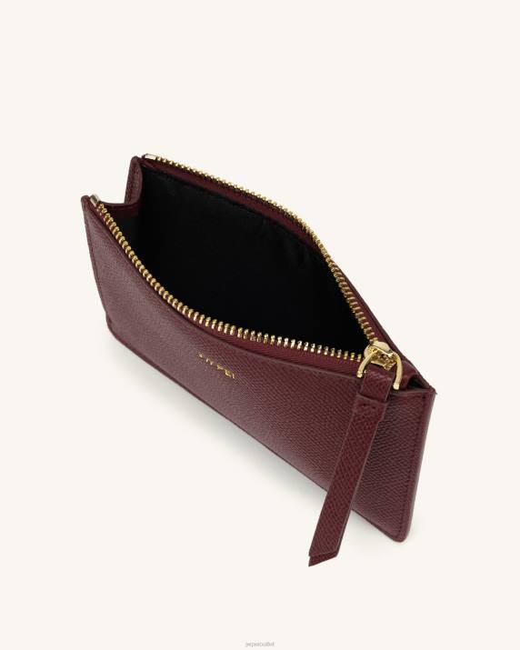 Burgundy Grained Vegan Leather JW PEI Quinn Zipped Card Holder VV8B298