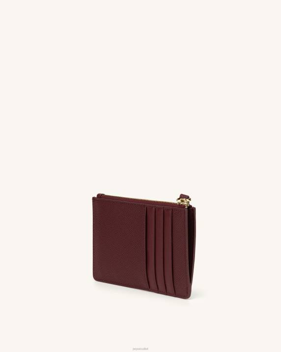 Burgundy Grained Vegan Leather JW PEI Quinn Zipped Card Holder VV8B298