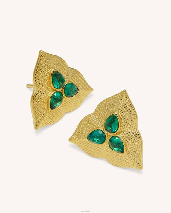 18ct Gold Plated & Dark Green Zircon JW PEI Leaf Earrings VV8B363
