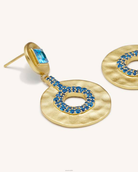 18ct Gold Plated & Deep Sea Blue Zircon JW PEI Geometrical Openwork Small Round Earrings VV8B384