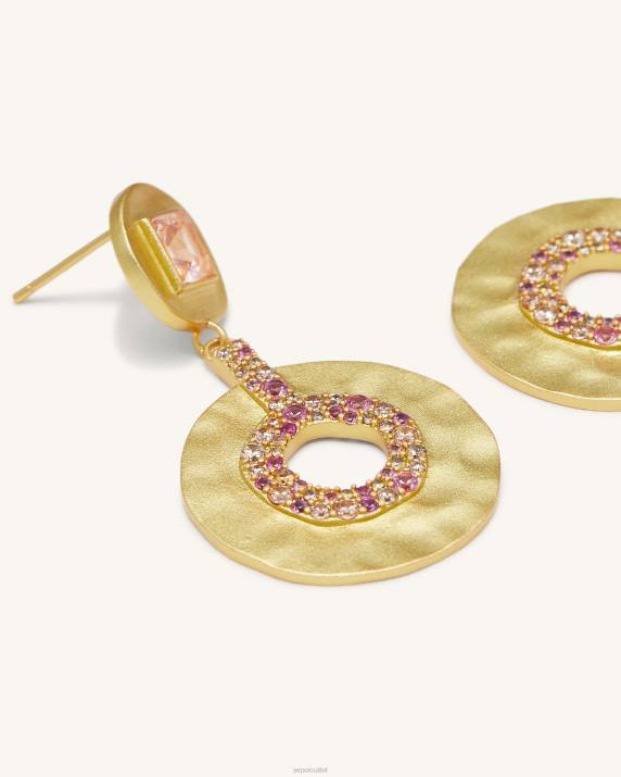 18ct Gold Plated & Morganite & Red Corundum & Multicolor Zircon JW PEI Geometrical Openwork Small Round Earrings VV8B383