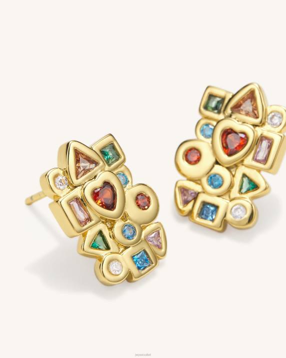 18ct Gold Plated & Multicolor Zircon JW PEI Geometrical Combination Earrings VV8B398