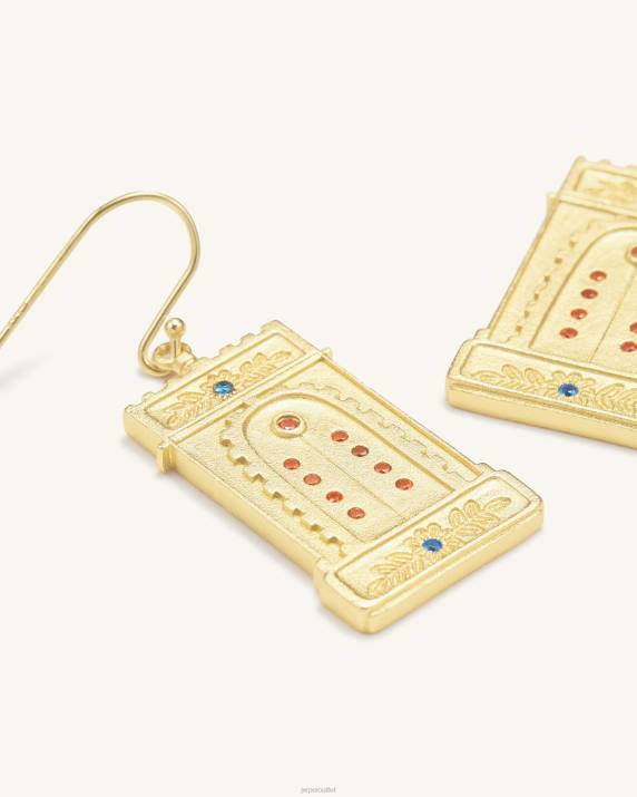 18ct Gold Plated & Multicolor Zircon JW PEI Roman Arch Earrings VV8B352