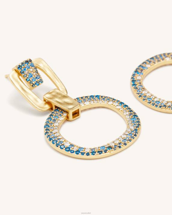 18ct Gold Plated & Sea Blue Nano JW PEI Geometrical Openwork Round Earrings VV8B391