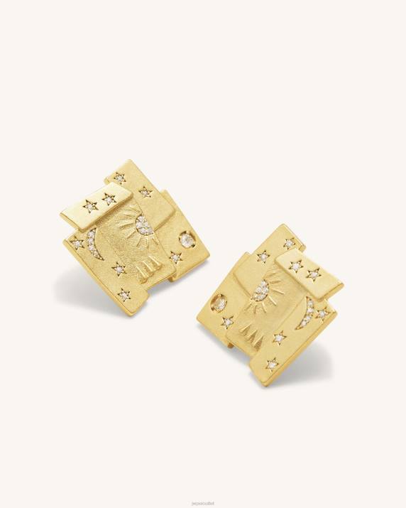 18ct Gold Plated & White Zircon JW PEI Cosmos Combination Earrings VV8B376