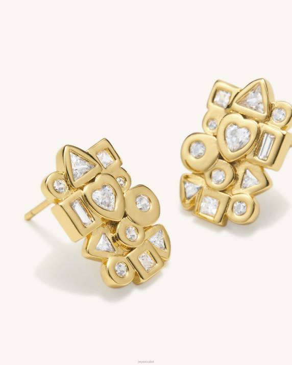18ct Gold Plated & White Zircon JW PEI Geometrical Combination Earrings VV8B397