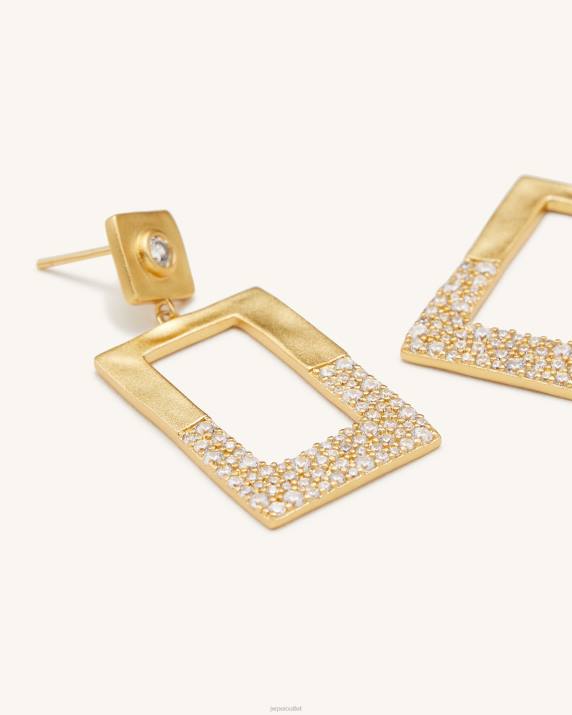 18ct Gold Plated & White Zircon JW PEI Geometrical Openwork Rectangle Earrings VV8B386