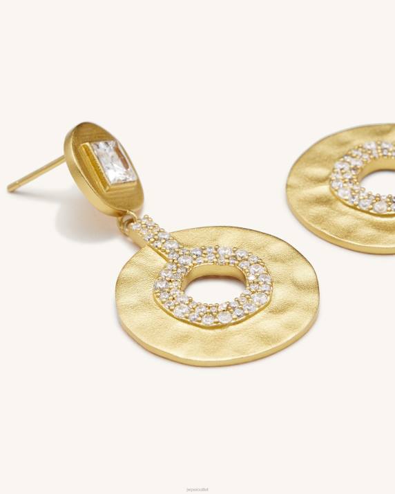 18ct Gold Plated & White Zircon JW PEI Geometrical Openwork Small Round Earrings VV8B382
