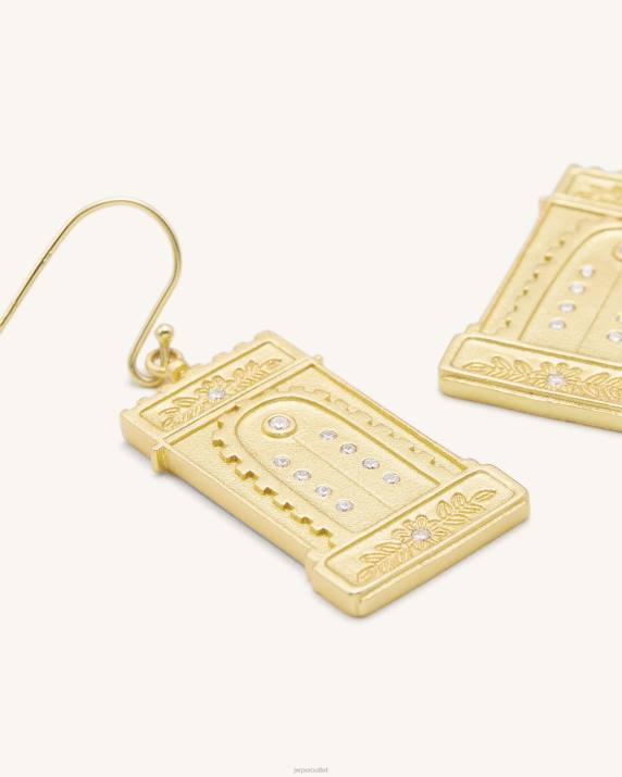 18ct Gold Plated & White Zircon JW PEI Roman Arch Earrings VV8B351