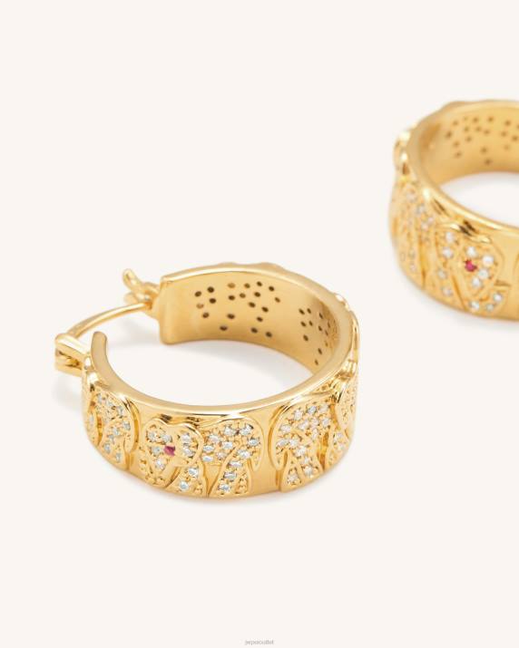 18ct Gold Plated & White Zircon & Red Corundum JW PEI Elephant Earrings VV8B378
