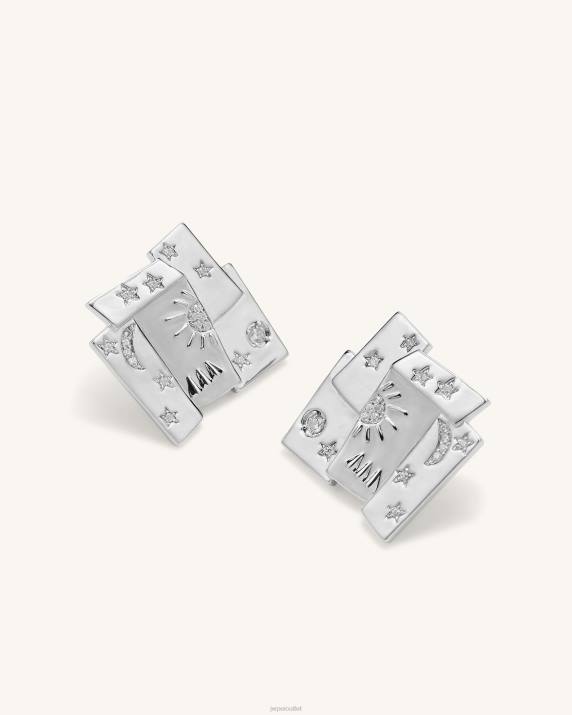 18ct White Gold Plated & White Zircon JW PEI Cosmos Combination Earrings VV8B377