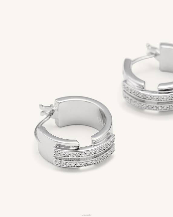 18ct White Gold Plated & White Zircon JW PEI Hoop Earrings VV8B381