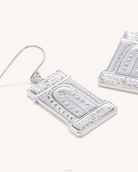 18ct White Gold Plated & White Zircon JW PEI Roman Arch Earrings VV8B353