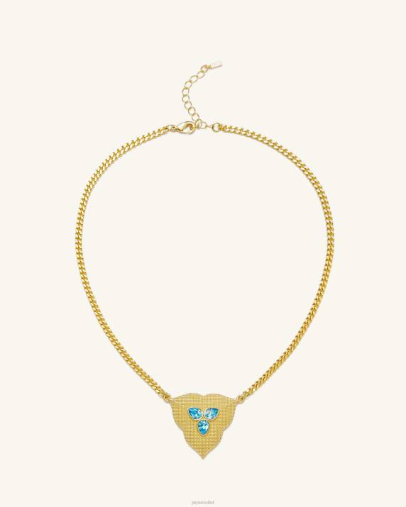 18ct Gold Plated & Aquamarine Zircon JW PEI Leaf Pendant Necklace VV8B359