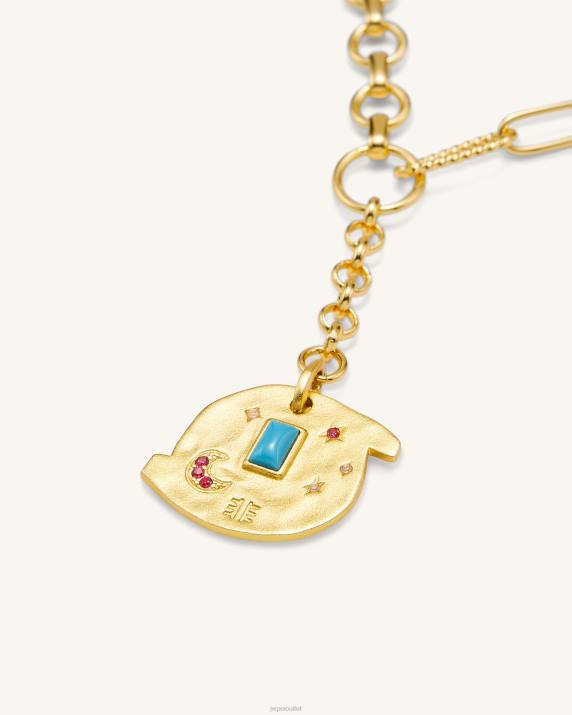 18ct Gold Plated & Multicolor Zircon JW PEI Cosmos Round Necklace VV8B369