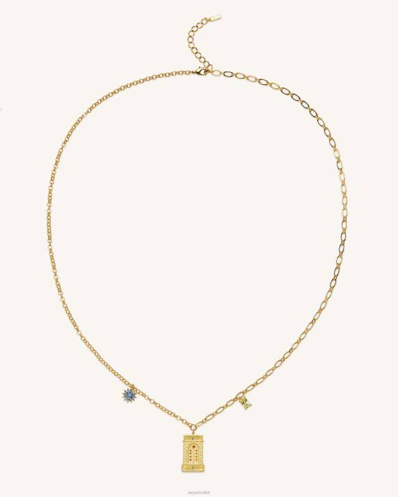 18ct Gold Plated & Multicolor Zircon JW PEI Roman Arch Pendant Necklace VV8B349