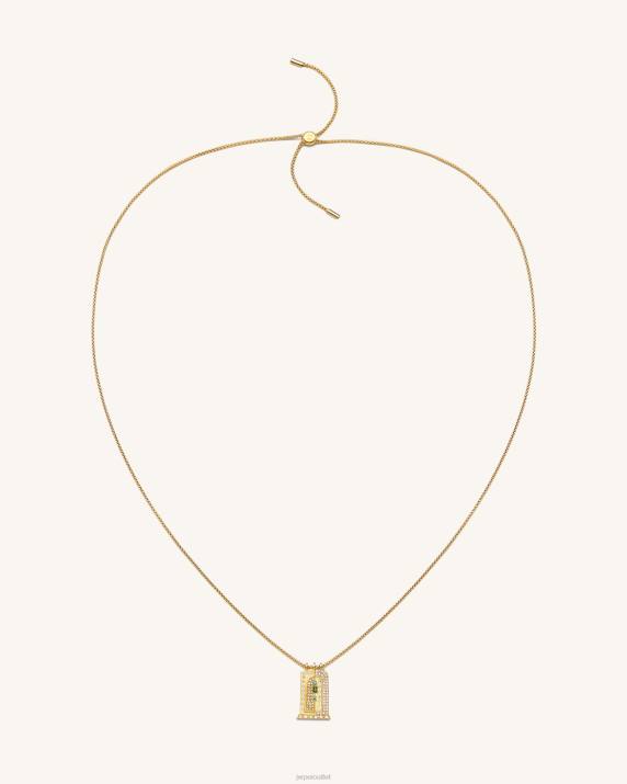 18ct Gold Plated & Multicolor Zircon JW PEI Roman Small Arch Pendant Necklace VV8B346