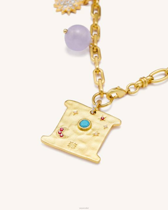 18ct Gold Plated & Turquoise & Multicolor Zircon & Purple Beads JW PEI Cosmos Square Multi Charm Necklace VV8B370