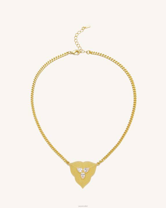 18ct Gold Plated & White Zircon JW PEI Leaf Pendant Necklace VV8B357