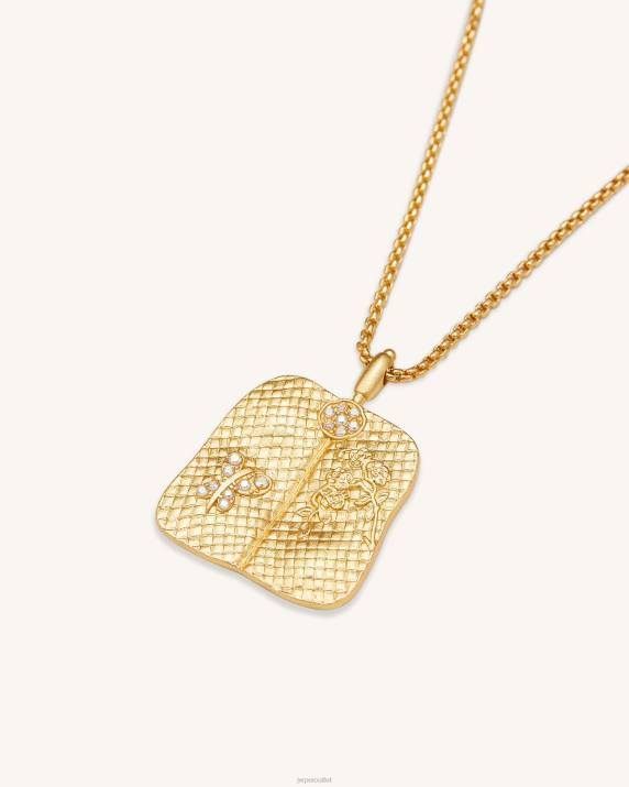 18ct Gold Plated & White Zircon JW PEI Plantain Fan Pendant Necklace VV8B354