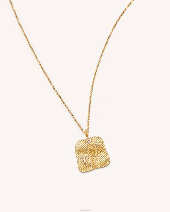 18ct Gold Plated & White Zircon JW PEI Plantain Fan Pendant Necklace VV8B354