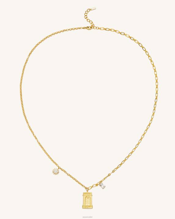 18ct Gold Plated & White Zircon JW PEI Roman Arch Pendant Necklace VV8B348