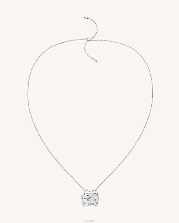 18ct White Gold Plated & White Zircon JW PEI Cosmos Combination Necklace VV8B375