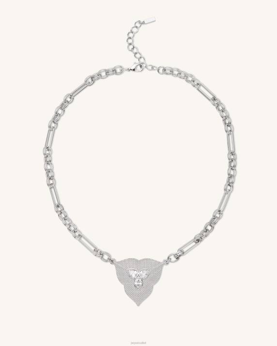 18ct White Gold Plated & White Zircon JW PEI Leaf Pendant Necklace VV8B360