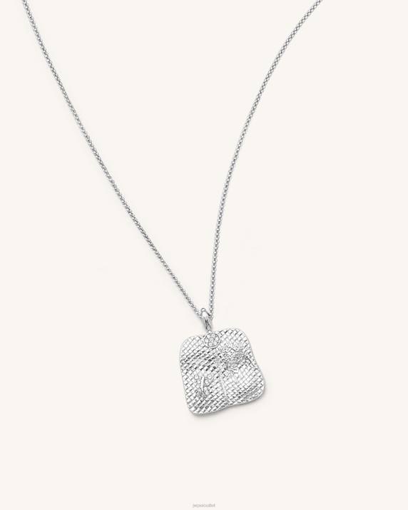 18ct White Gold Plated & White Zircon JW PEI Plantain Fan Pendant Necklace VV8B356