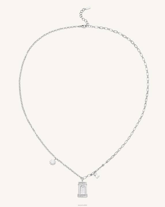 18ct White Gold Plated & White Zircon JW PEI Roman Arch Pendant Necklace VV8B350