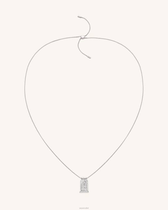 18ct White Gold Plated & White Zircon JW PEI Roman Small Arch Pendant Necklace VV8B347